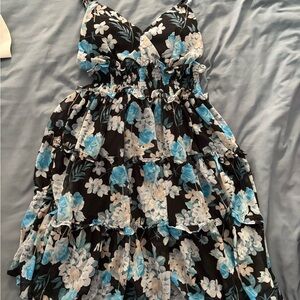 Floral Black and Blue Dress